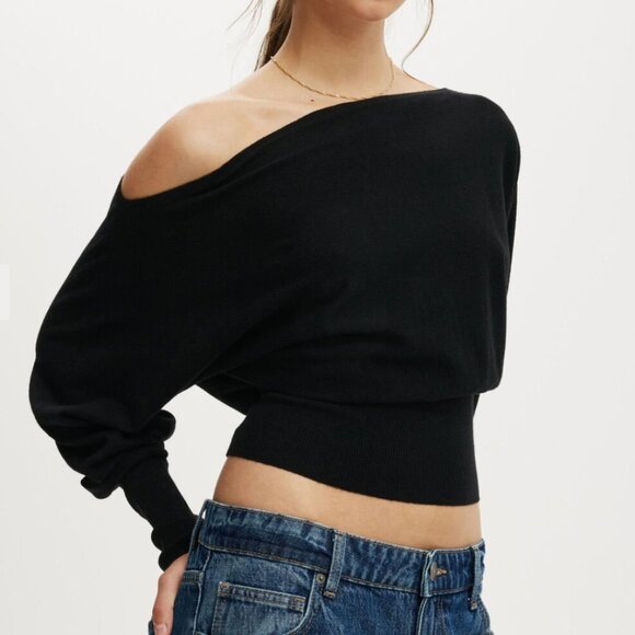 Cotton On Tops - Cotton On Everfine Black Off Shoulder Long Sleeve